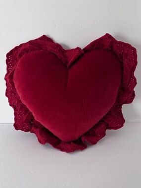 Target Threshold Red Heart Velvet Pillow with Ruffle Trim Eyelet Valentine's Day